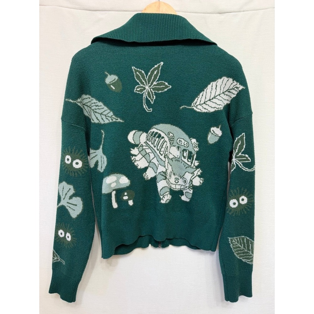 Studio Ghibli My Neighbor Totoro Catbus Zip Knit Sweater L BoxLunch Rare Green - Picture 2 of 8